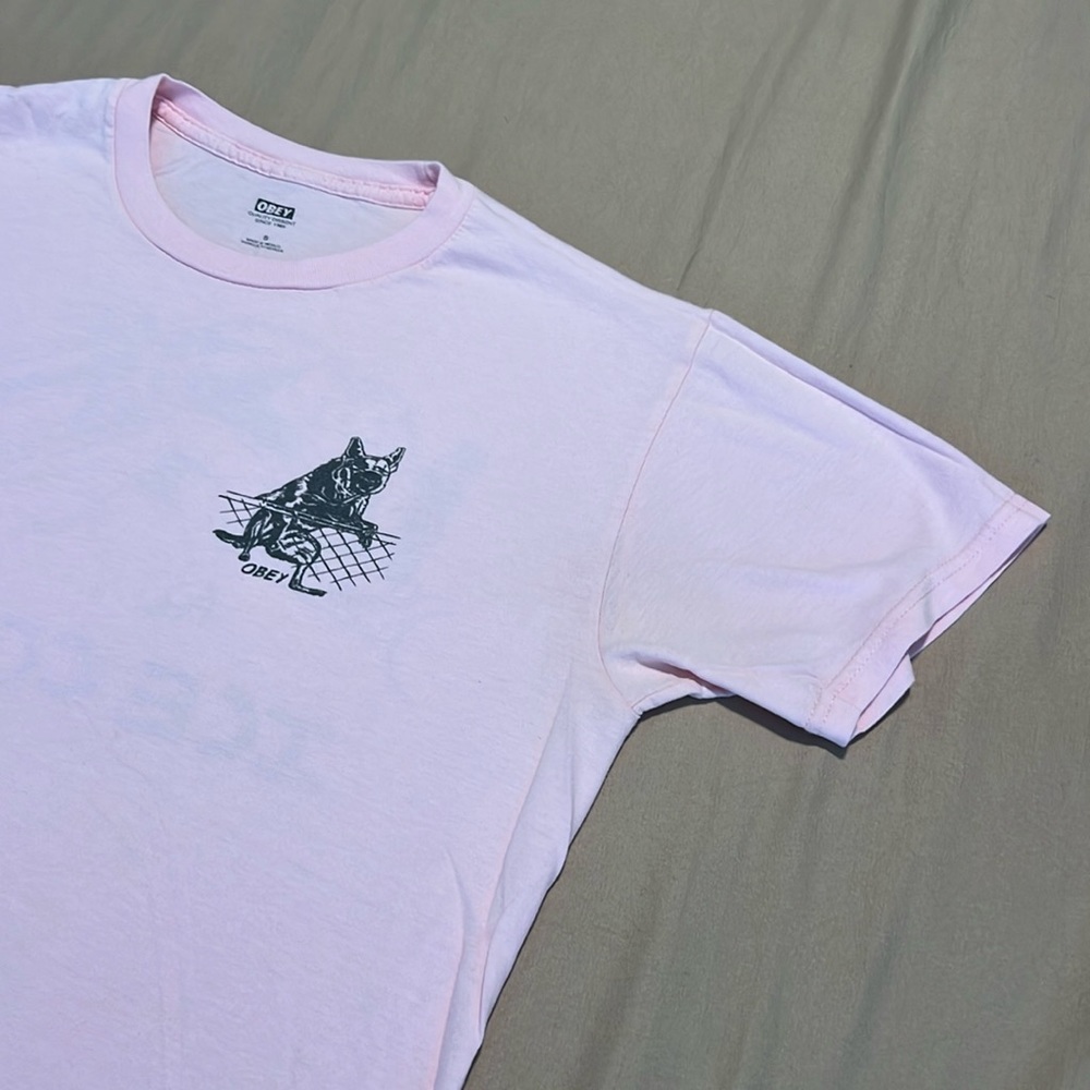 Obey tshirt size small pink skateboard surf dog print